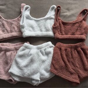 Cozy Women's Fleece Lounge Set - White, Pink, Brown